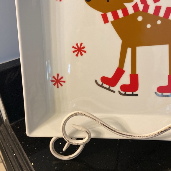 Crate & Barrel Reindeer Snowflake Christmas Ceramic Serving or Display Tray - Picture 5 of 13